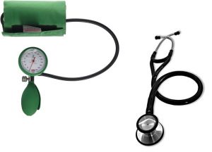Mechanisches Blutdruckmessgerät Ø 60 mm grün mit Kardiologie Stethoskop ST-A258